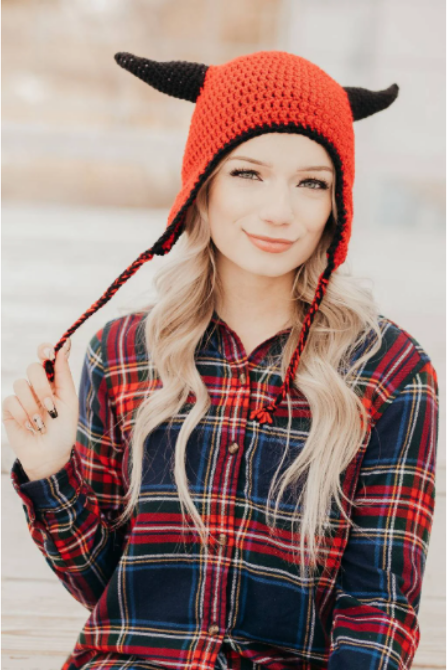 Devil Horned Earflap Hat pattern